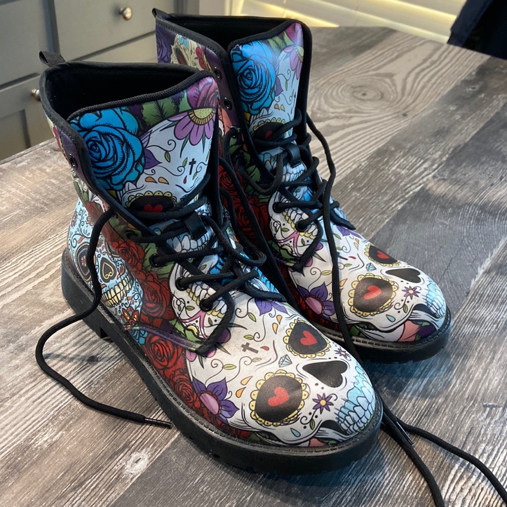 Sugar Skull Combat Boots
